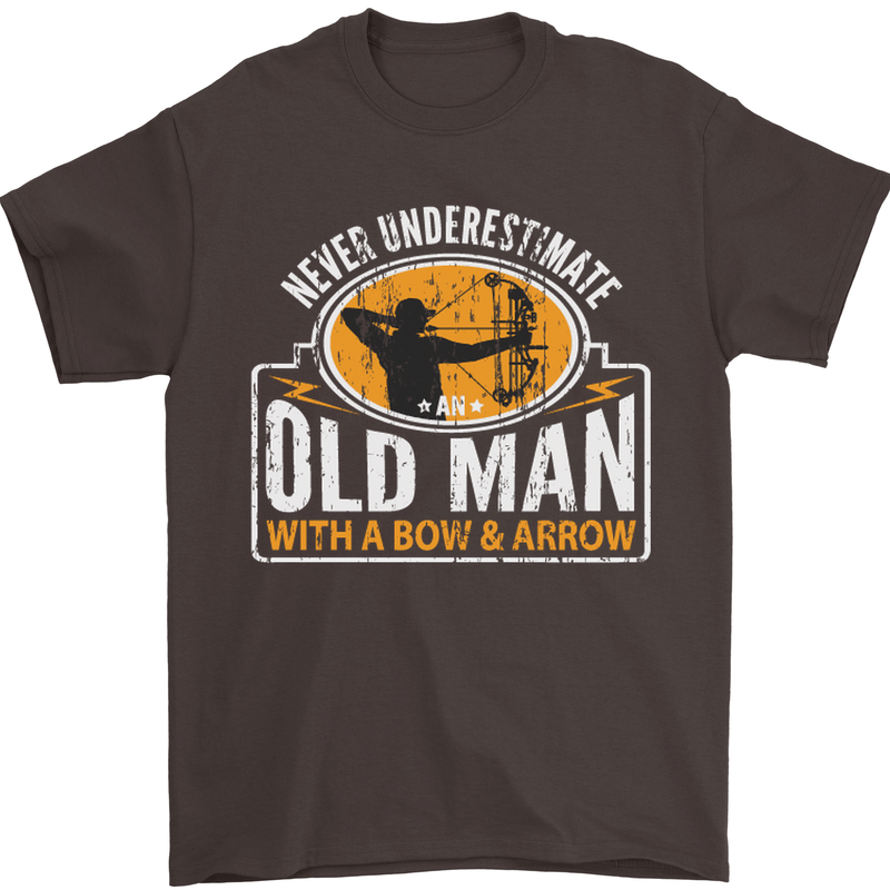 Old Man With a Bow & Arrow Funny Archery Mens T-Shirt Cotton Gildan Dark Chocolate
