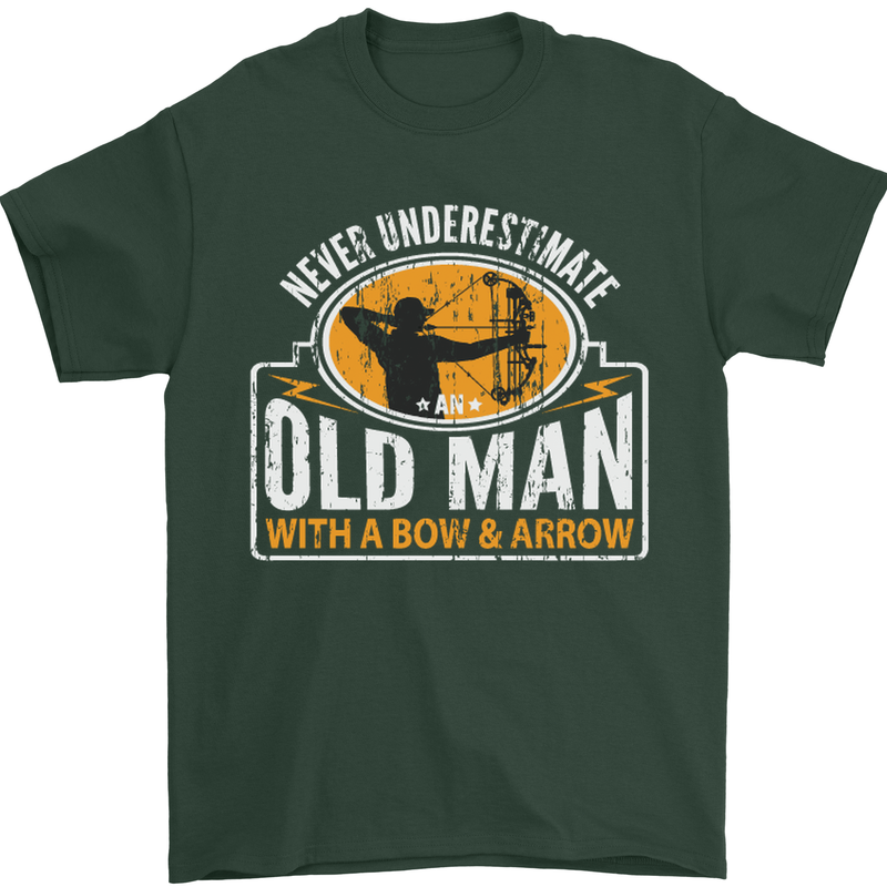 Old Man With a Bow & Arrow Funny Archery Mens T-Shirt Cotton Gildan Forest Green