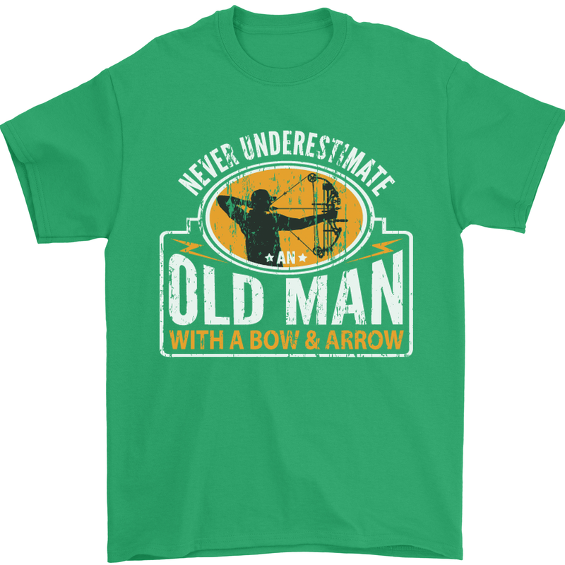 Old Man With a Bow & Arrow Funny Archery Mens T-Shirt Cotton Gildan Irish Green