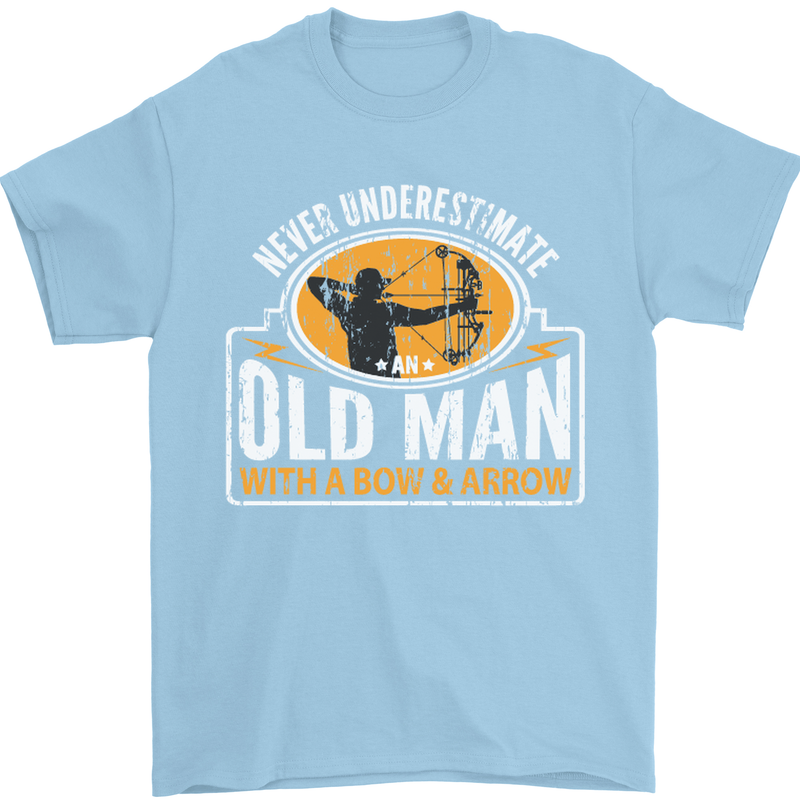 Old Man With a Bow & Arrow Funny Archery Mens T-Shirt Cotton Gildan Light Blue