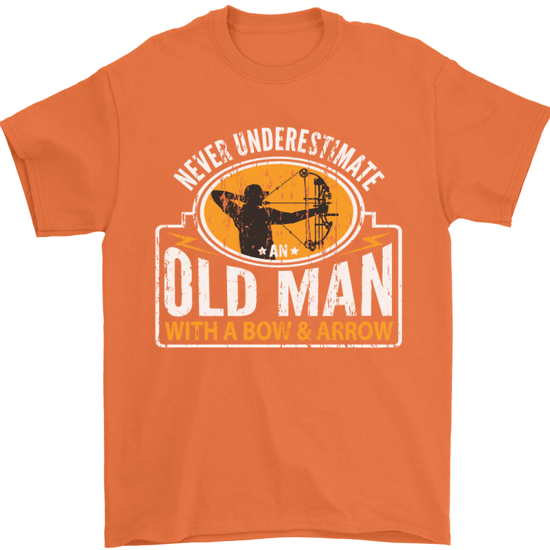 Old Man With a Bow & Arrow Funny Archery Mens T-Shirt Cotton Gildan Orange
