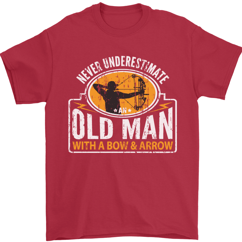 Old Man With a Bow & Arrow Funny Archery Mens T-Shirt Cotton Gildan Red