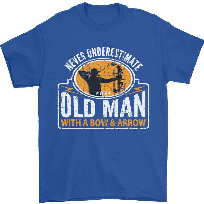 Old Man With a Bow & Arrow Funny Archery Mens T-Shirt Cotton Gildan Royal Blue