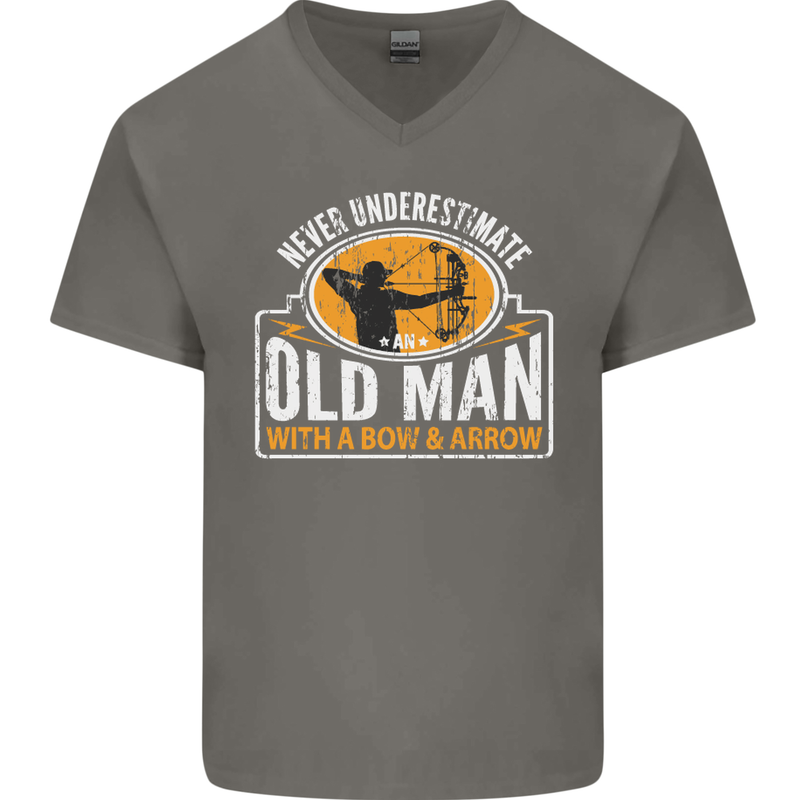 Old Man With a Bow & Arrow Funny Archery Mens V-Neck Cotton T-Shirt Charcoal