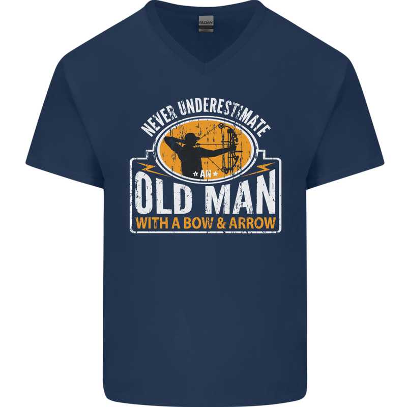 Old Man With a Bow & Arrow Funny Archery Mens V-Neck Cotton T-Shirt Navy Blue