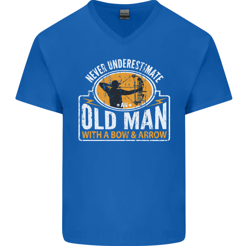 Old Man With a Bow & Arrow Funny Archery Mens V-Neck Cotton T-Shirt Royal Blue