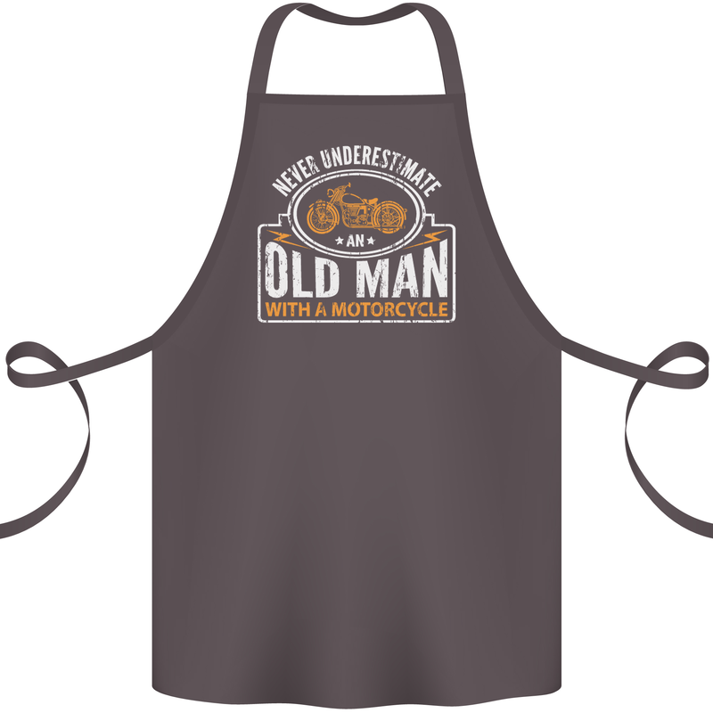 Old Man With a Motorcyle Biker Motorcycle Cotton Apron 100% Organic Dark Grey