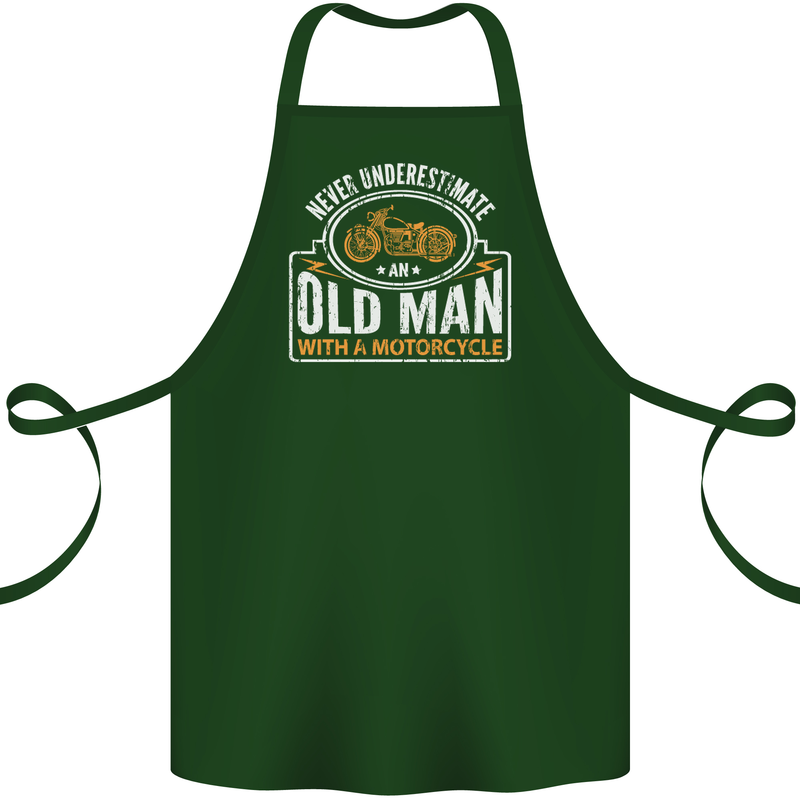 Old Man With a Motorcyle Biker Motorcycle Cotton Apron 100% Organic Forest Green
