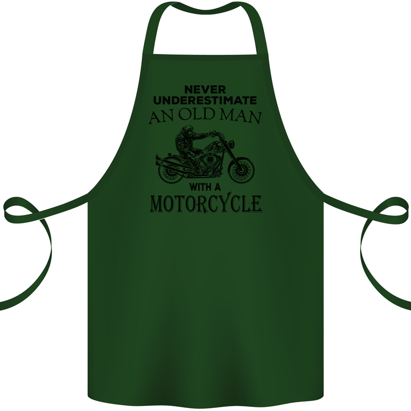 Old Man With a Motorcyle Biker Motorcycle Cotton Apron 100% Organic Forest Green