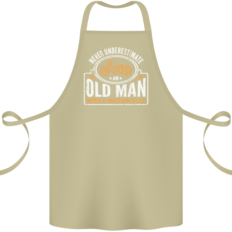 Old Man With a Motorcyle Biker Motorcycle Cotton Apron 100% Organic Khaki