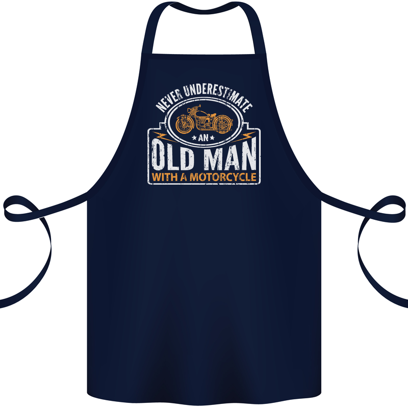 Old Man With a Motorcyle Biker Motorcycle Cotton Apron 100% Organic Navy Blue