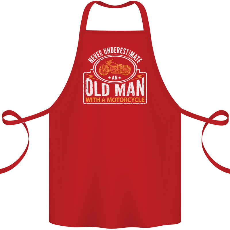Old Man With a Motorcyle Biker Motorcycle Cotton Apron 100% Organic Red