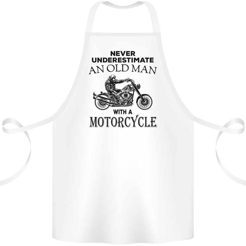 Old Man With a Motorcyle Biker Motorcycle Cotton Apron 100% Organic White