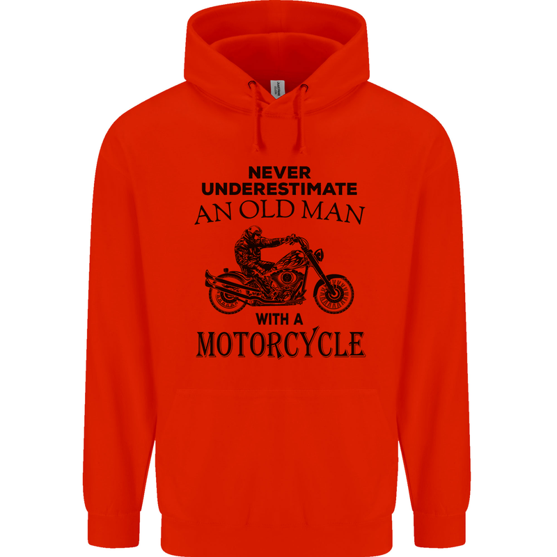 Old Man With a Motorcyle Biker Motorcycle Mens 80% Cotton Hoodie Bright Red