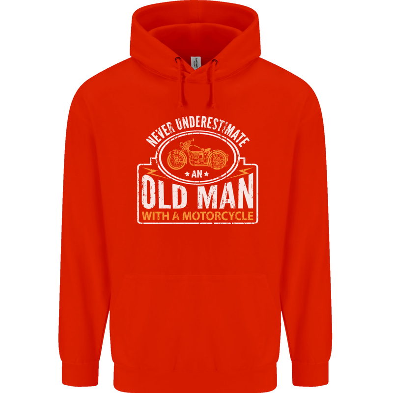 Old Man With a Motorcyle Biker Motorcycle Mens 80% Cotton Hoodie Bright Red