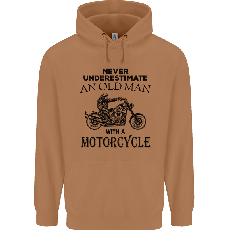 Old Man With a Motorcyle Biker Motorcycle Mens 80% Cotton Hoodie Caramel Latte