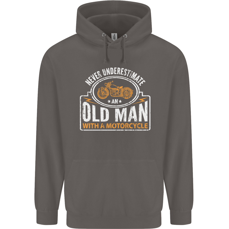 Old Man With a Motorcyle Biker Motorcycle Mens 80% Cotton Hoodie Charcoal