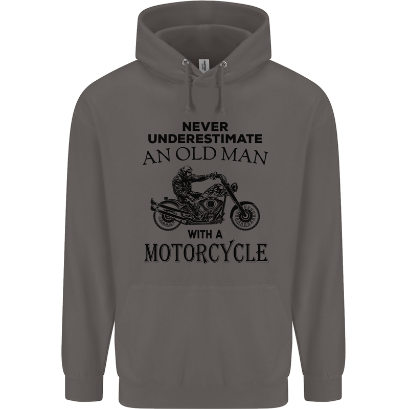 Old Man With a Motorcyle Biker Motorcycle Mens 80% Cotton Hoodie Charcoal