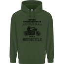 Old Man With a Motorcyle Biker Motorcycle Mens 80% Cotton Hoodie Forest Green