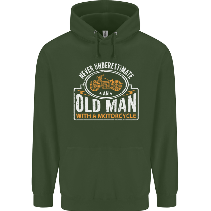 Old Man With a Motorcyle Biker Motorcycle Mens 80% Cotton Hoodie Forest Green