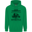 Old Man With a Motorcyle Biker Motorcycle Mens 80% Cotton Hoodie Irish Green