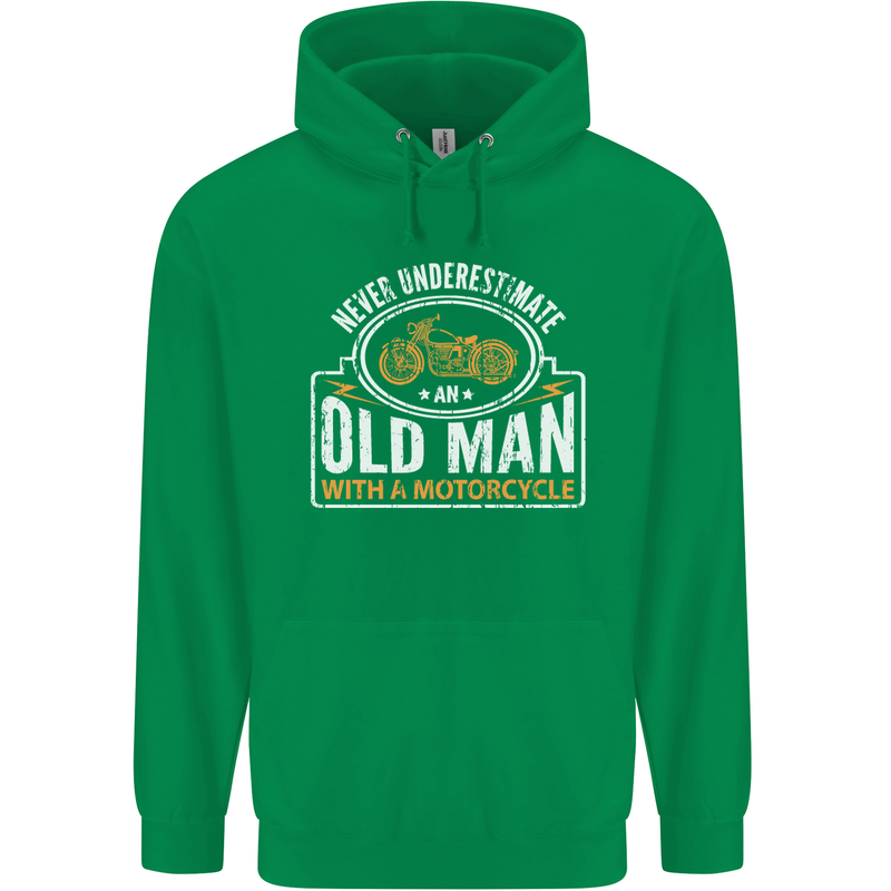Old Man With a Motorcyle Biker Motorcycle Mens 80% Cotton Hoodie Irish Green
