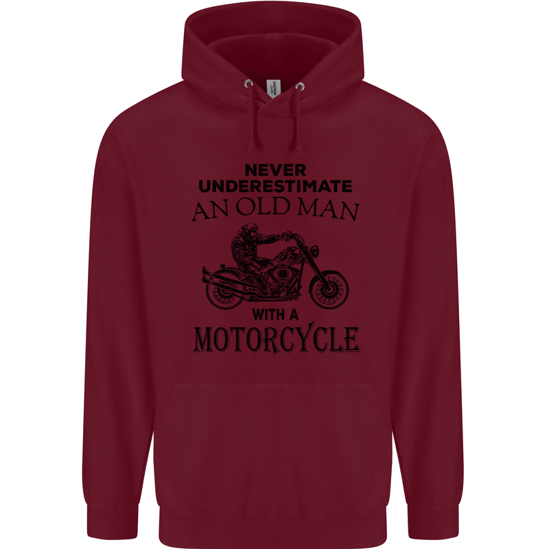 Old Man With a Motorcyle Biker Motorcycle Mens 80% Cotton Hoodie Maroon