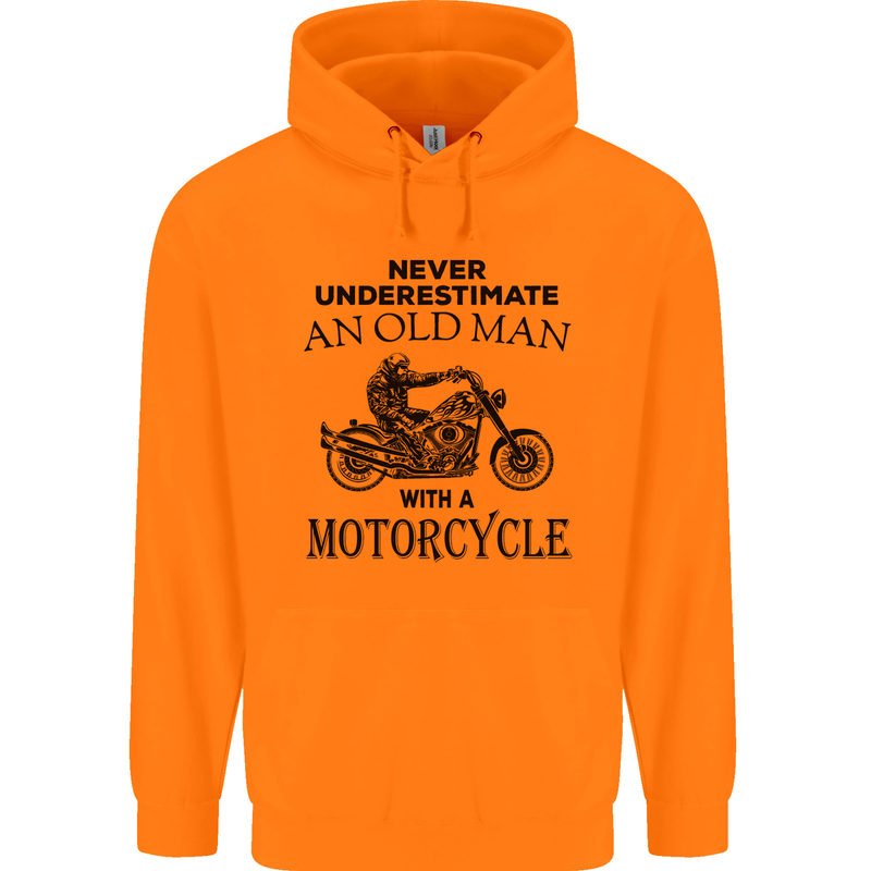 Old Man With a Motorcyle Biker Motorcycle Mens 80% Cotton Hoodie Orange