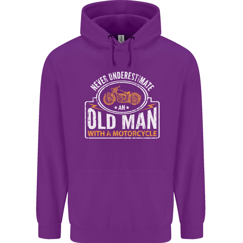Old Man With a Motorcyle Biker Motorcycle Mens 80% Cotton Hoodie Purple