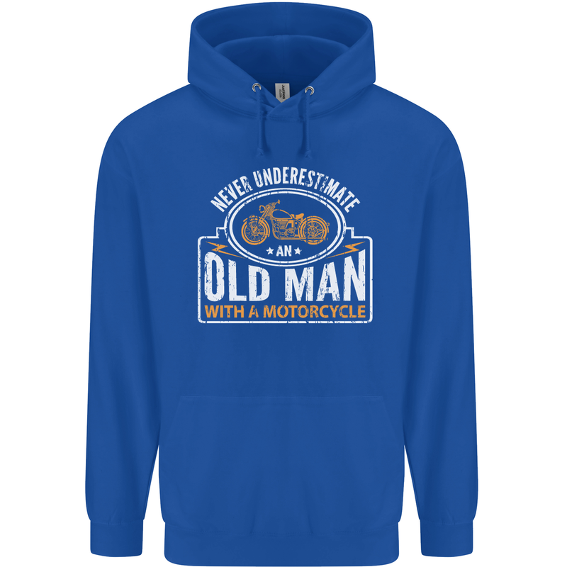 Old Man With a Motorcyle Biker Motorcycle Mens 80% Cotton Hoodie Royal Blue