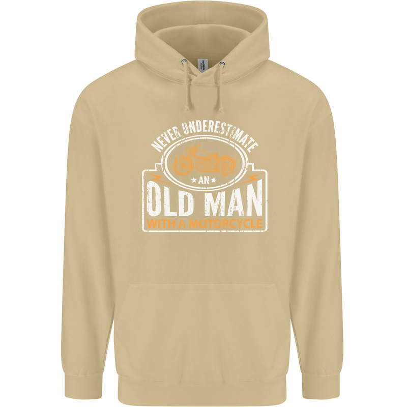 Old Man With a Motorcyle Biker Motorcycle Mens 80% Cotton Hoodie Sand