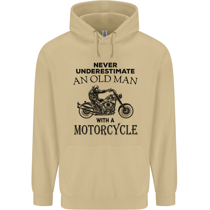 Old Man With a Motorcyle Biker Motorcycle Mens 80% Cotton Hoodie Sand
