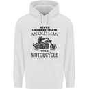 Old Man With a Motorcyle Biker Motorcycle Mens 80% Cotton Hoodie White
