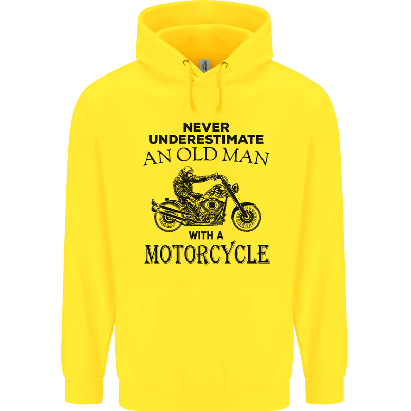 Old Man With a Motorcyle Biker Motorcycle Mens 80% Cotton Hoodie Yellow