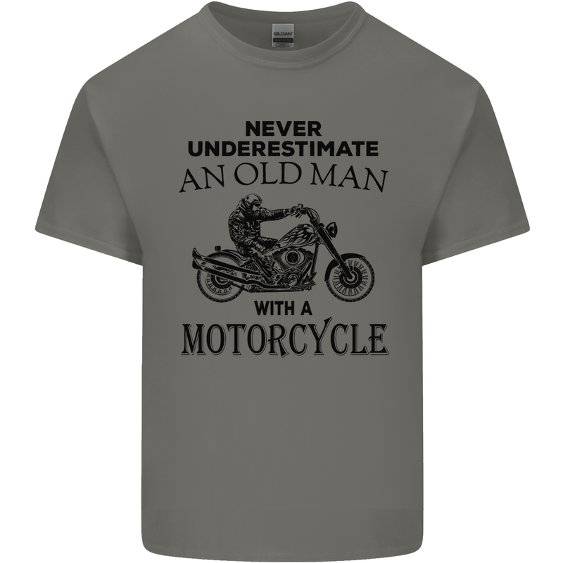 Old Man With a Motorcyle Biker Motorcycle Mens Cotton T-Shirt Tee Top Charcoal