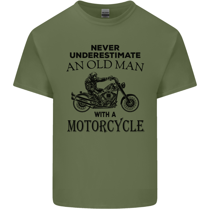 Old Man With a Motorcyle Biker Motorcycle Mens Cotton T-Shirt Tee Top Military Green