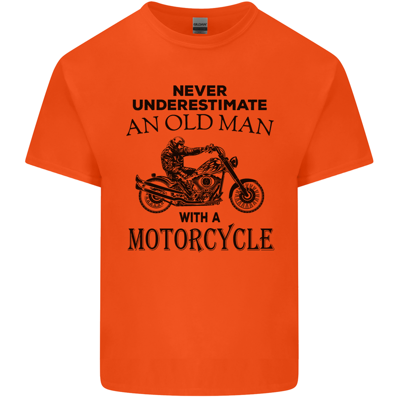 Old Man With a Motorcyle Biker Motorcycle Mens Cotton T-Shirt Tee Top Orange