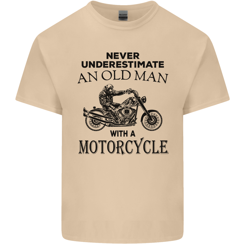 Old Man With a Motorcyle Biker Motorcycle Mens Cotton T-Shirt Tee Top Sand