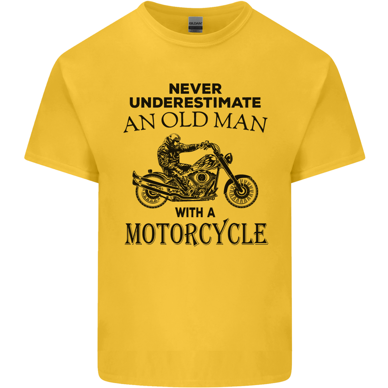 Old Man With a Motorcyle Biker Motorcycle Mens Cotton T-Shirt Tee Top Yellow