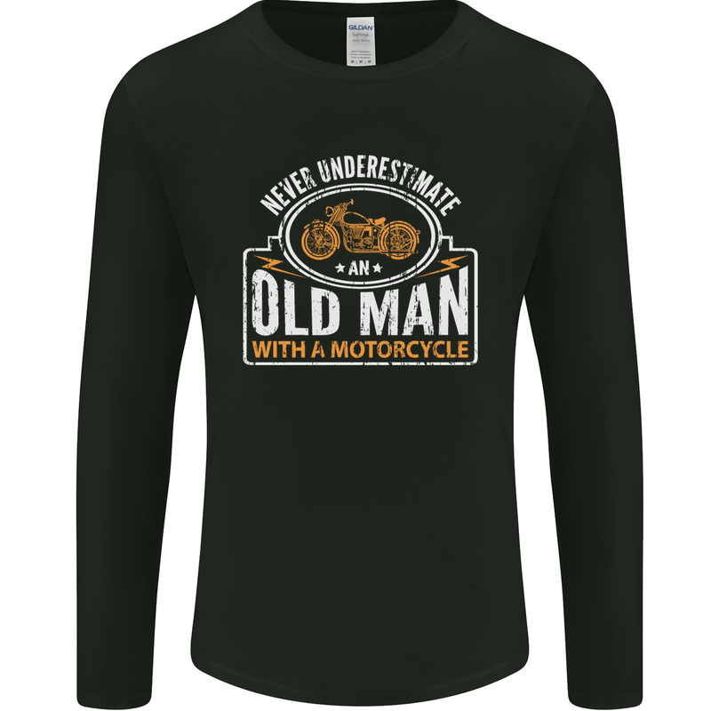 Old Man With a Motorcyle Biker Motorcycle Mens Long Sleeve T-Shirt Black
