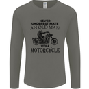 Old Man With a Motorcyle Biker Motorcycle Mens Long Sleeve T-Shirt Charcoal