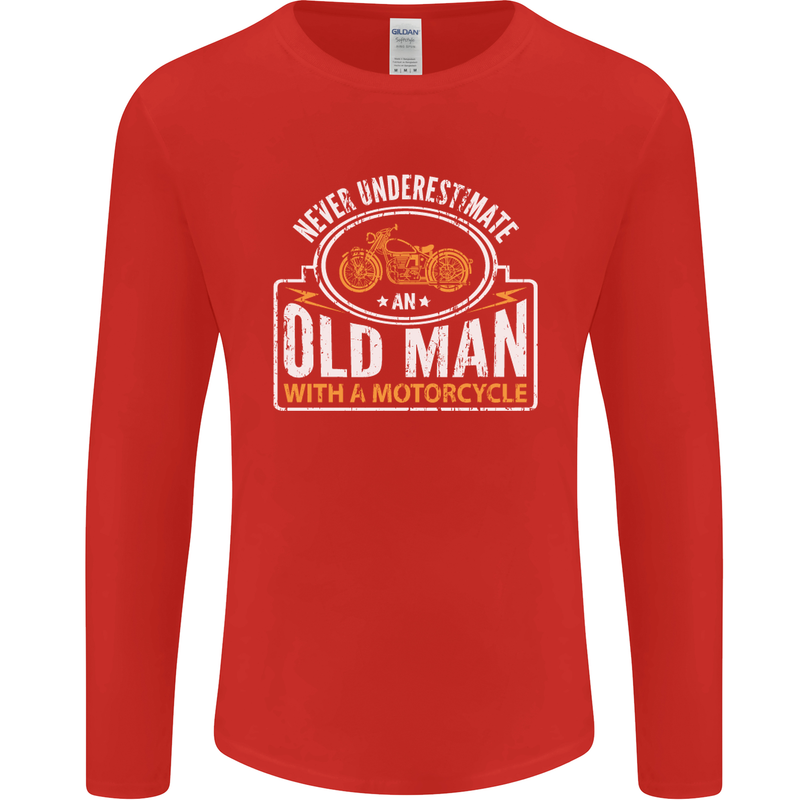Old Man With a Motorcyle Biker Motorcycle Mens Long Sleeve T-Shirt Red