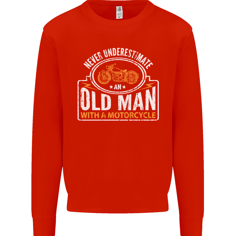 Old Man With a Motorcyle Biker Motorcycle Mens Sweatshirt Jumper Bright Red