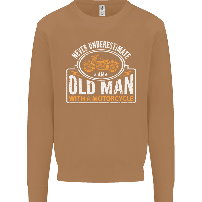 Old Man With a Motorcyle Biker Motorcycle Mens Sweatshirt Jumper Caramel Latte