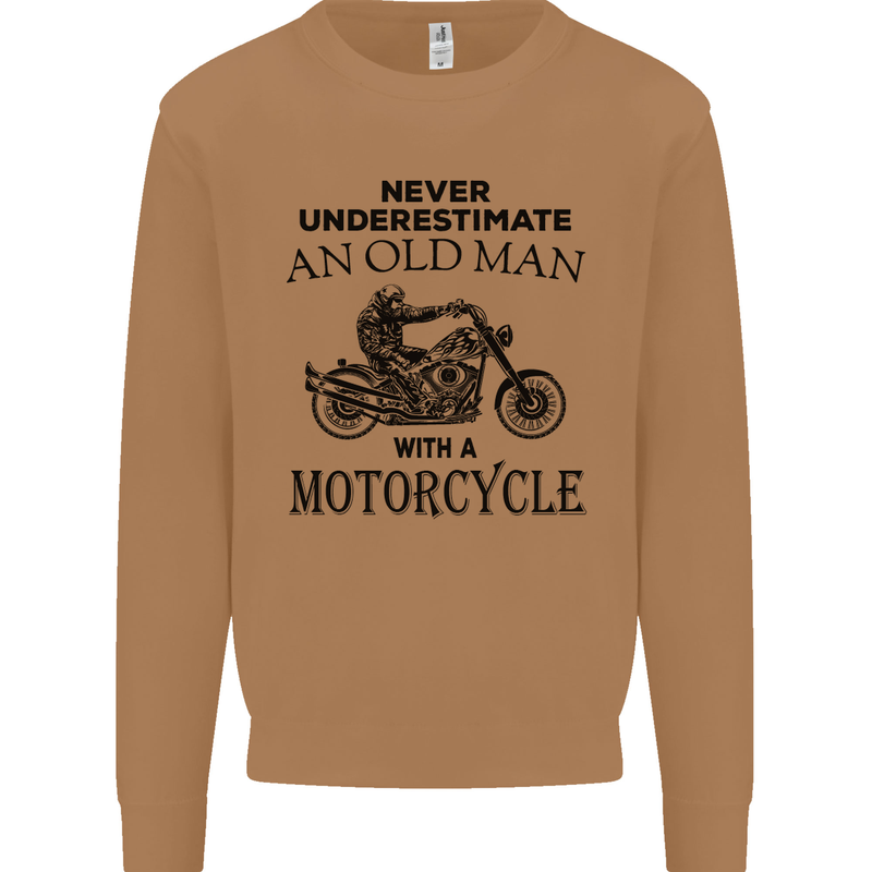 Old Man With a Motorcyle Biker Motorcycle Mens Sweatshirt Jumper Caramel Latte