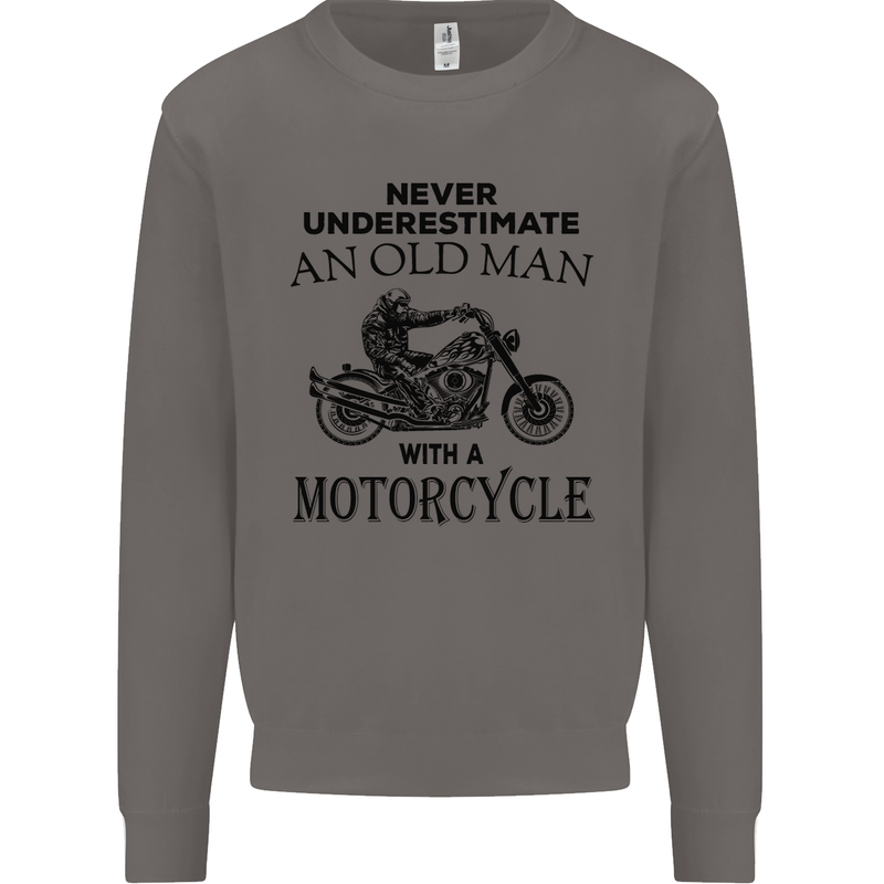Old Man With a Motorcyle Biker Motorcycle Mens Sweatshirt Jumper Charcoal