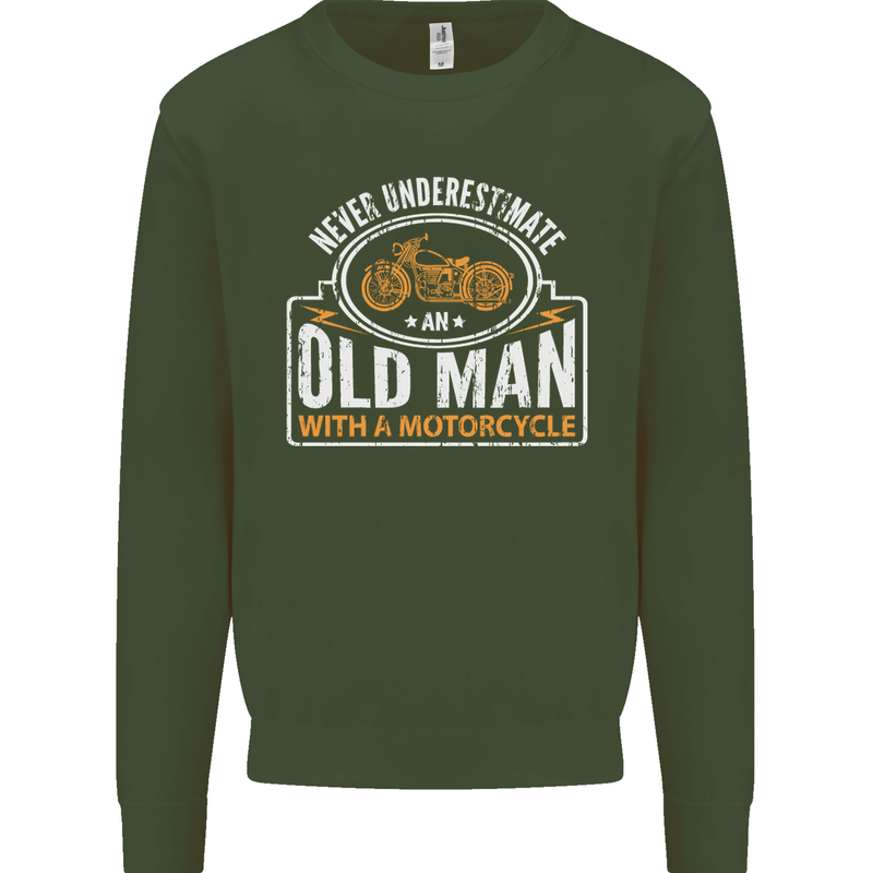 Old Man With a Motorcyle Biker Motorcycle Mens Sweatshirt Jumper Forest Green