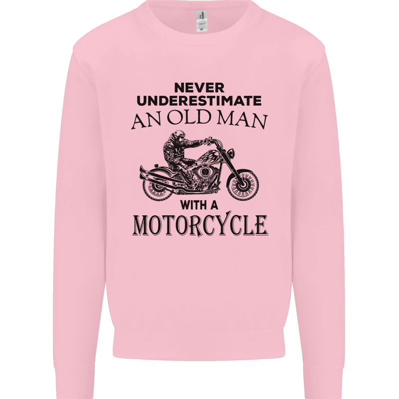 Old Man With a Motorcyle Biker Motorcycle Mens Sweatshirt Jumper Light Pink