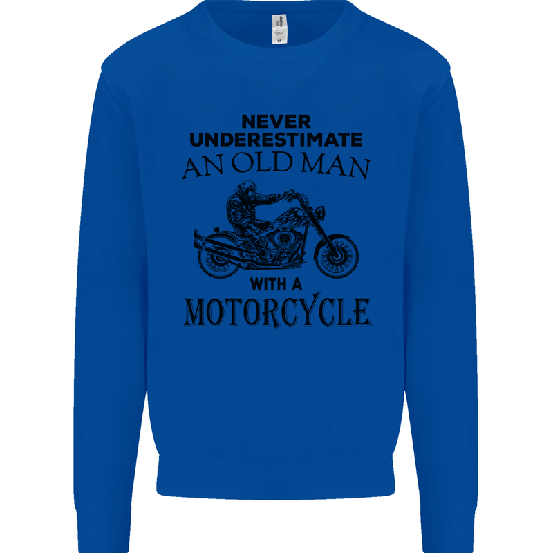 Old Man With a Motorcyle Biker Motorcycle Mens Sweatshirt Jumper Royal Blue