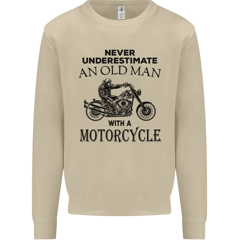Old Man With a Motorcyle Biker Motorcycle Mens Sweatshirt Jumper Sand